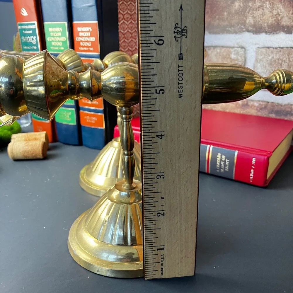 Vintage Brass Wall Sconces Pair Fluted Spindle Candle Holders Made in India 10